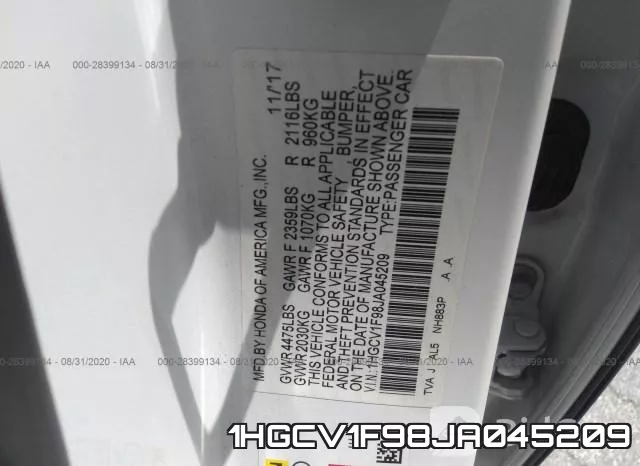 1HGCV1F98JA045209 фото 10