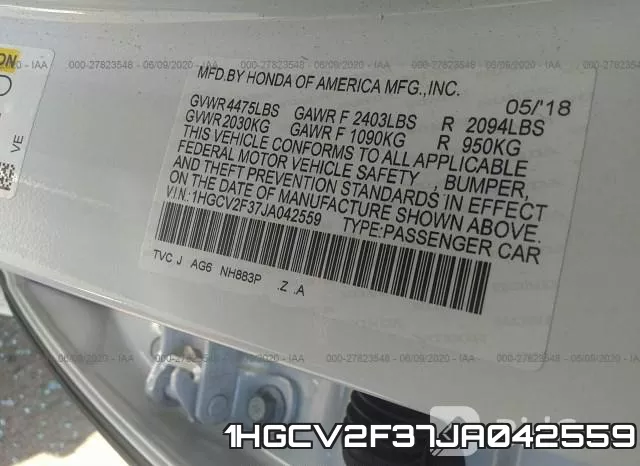 1HGCV2F37JA042559 фото 10