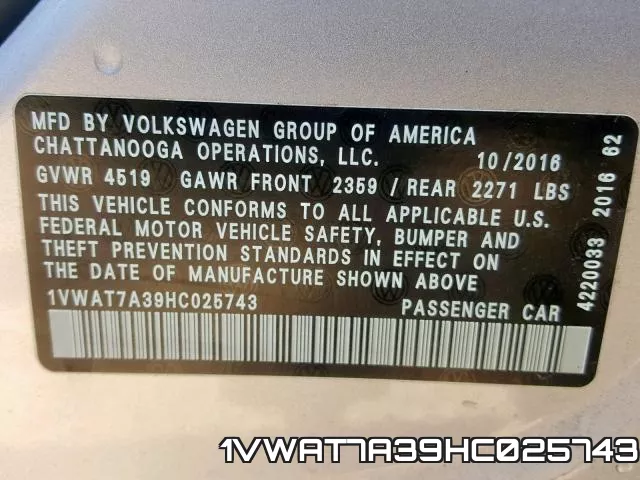 1VWAT7A39HC025743 фото 2