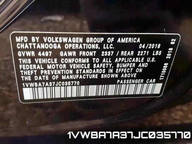 1VWBA7A37JC035770 фото 2