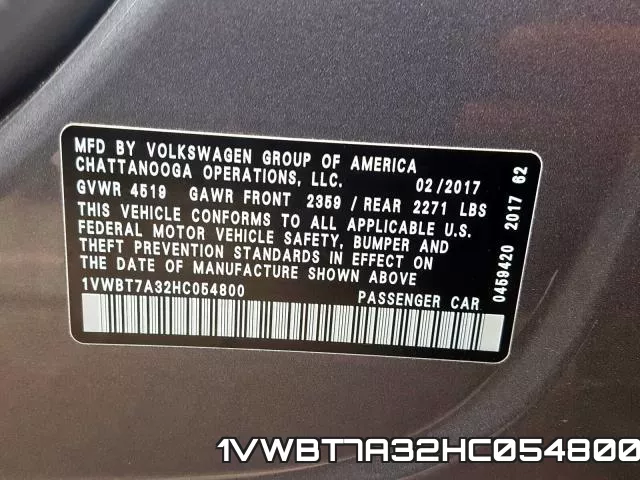 1VWBT7A32HC054800 фото 2