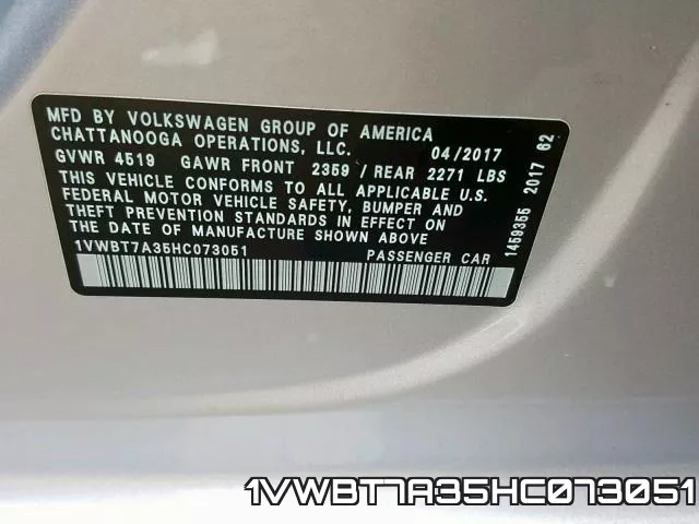 1VWBT7A35HC073051 фото 2