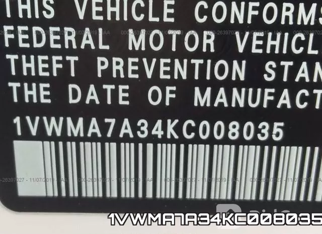 1VWMA7A34KC008035 фото 10
