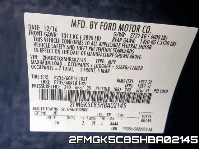 2FMGK5C85HBA02145 фото 2