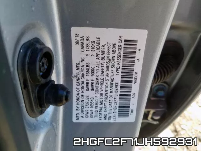 2HGFC2F71JH592931 фото 2