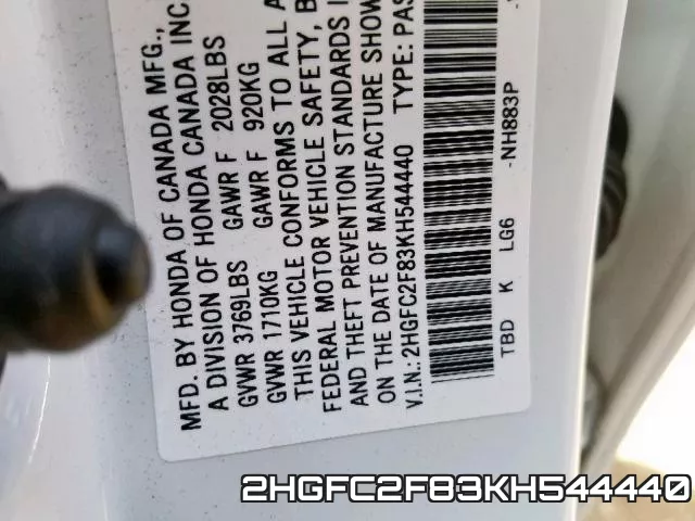 2HGFC2F83KH544440 фото 2