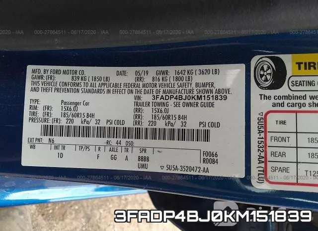 3FADP4BJ0KM151839 фото 10