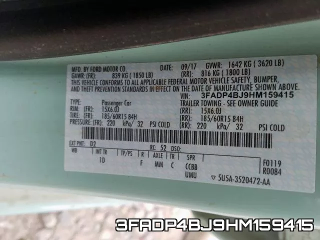 3FADP4BJ9HM159415 фото 2