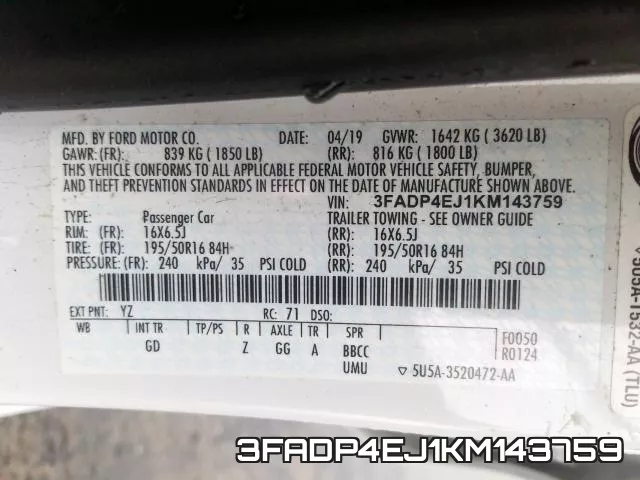 3FADP4EJ1KM143759 фото 2