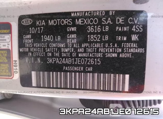 3KPA24AB1JE072615 фото 10