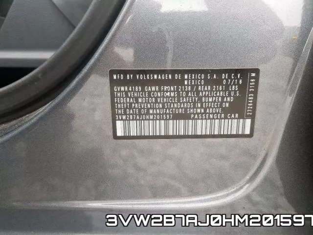 3VW2B7AJ0HM201597 фото 2