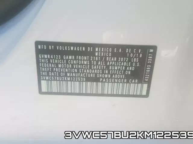 3VWC57BU2KM122539 фото 2