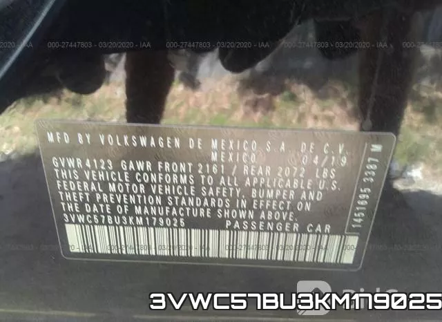 3VWC57BU3KM179025 фото 10