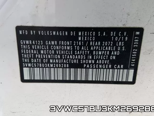 3VWC57BU3KM269288 фото 2