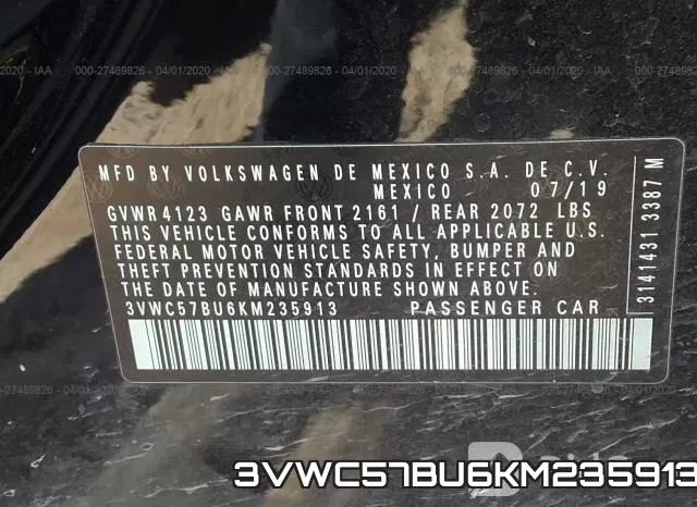 3VWC57BU6KM235913 фото 10