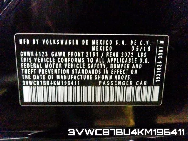 3VWCB7BU4KM196411 фото 2