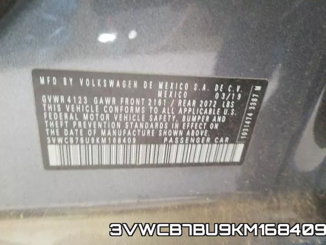 3VWCB7BU9KM168409 фото 2