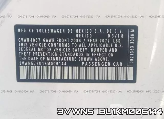 3VWN57BU1KM006144 фото 10