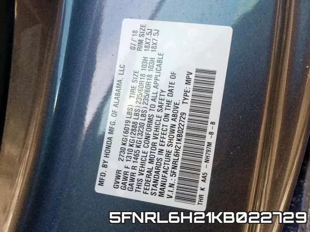 5FNRL6H21KB022729 фото 2