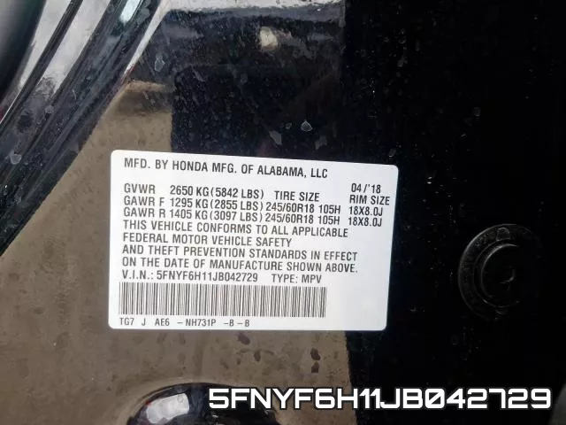 5FNYF6H11JB042729 фото 2