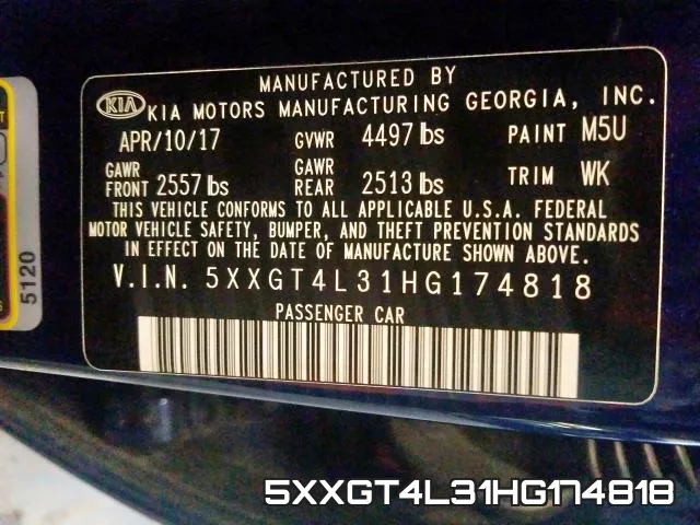 5XXGT4L31HG174818 фото 2