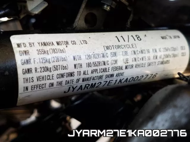 JYARM27E1KA002776 фото 2