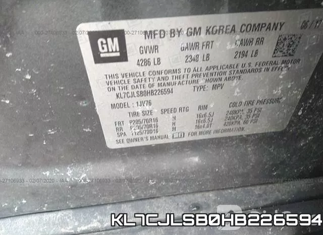KL7CJLSB0HB226594 фото 10