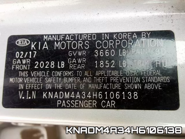 KNADM4A34H6106138 фото 2