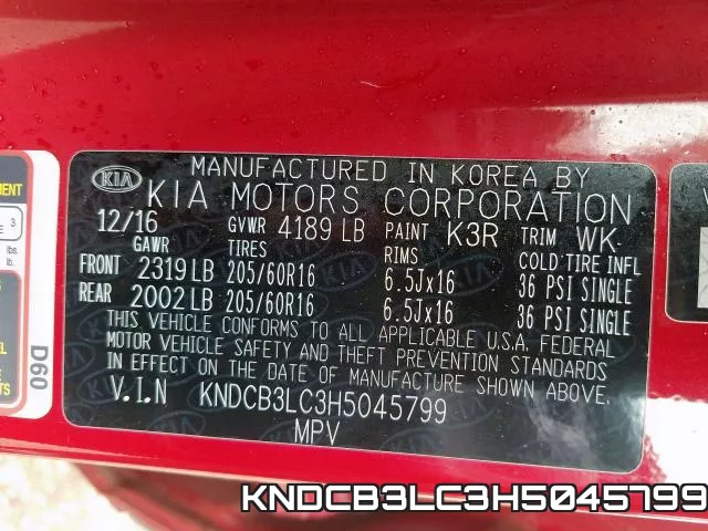 KNDCB3LC3H5045799 фото 2