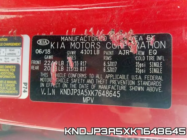 KNDJP3A5XK7648645 фото 2