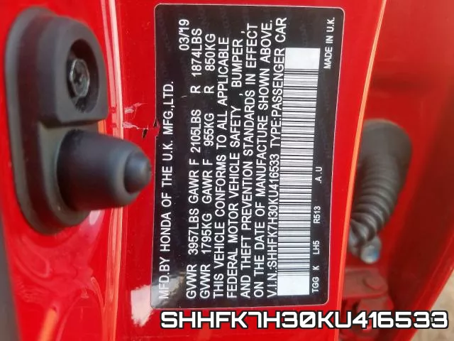 SHHFK7H30KU416533 фото 2