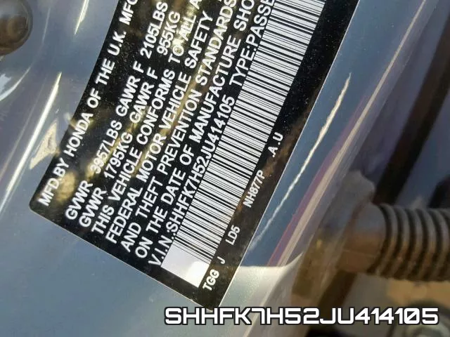 SHHFK7H52JU414105 фото 2