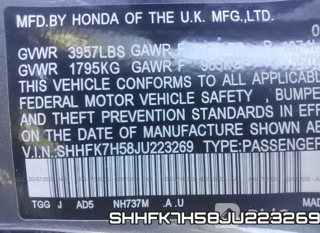 SHHFK7H58JU223269 фото 10