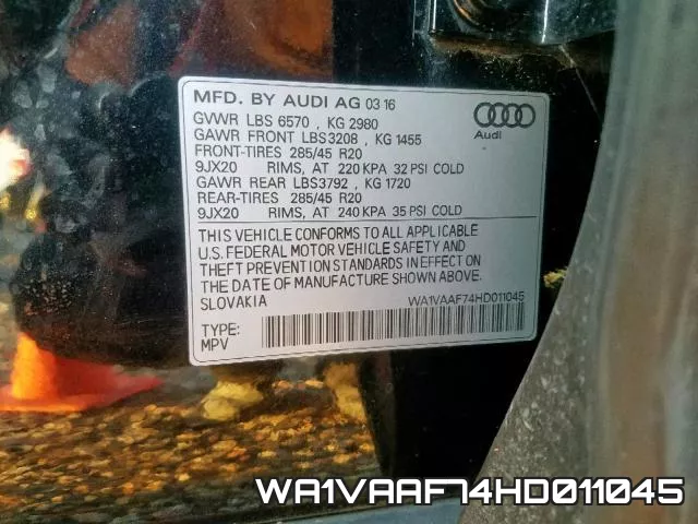 WA1VAAF74HD011045 фото 2