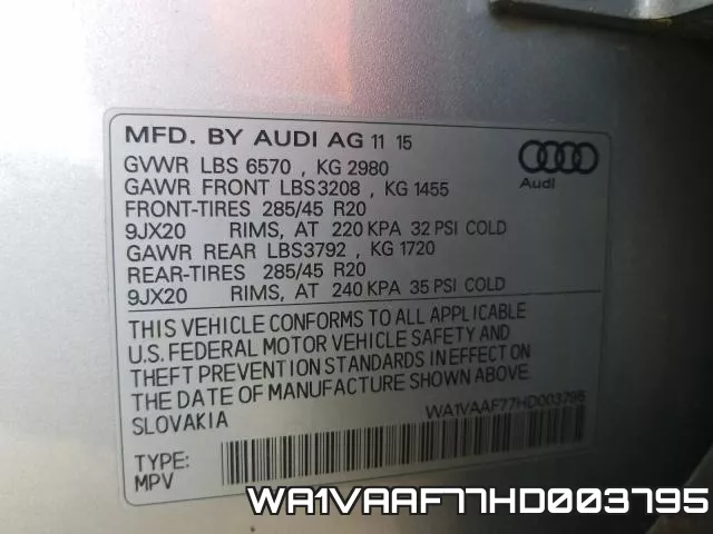 WA1VAAF77HD003795 фото 2