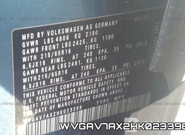 WVGAV7AX2HK023396 фото 10