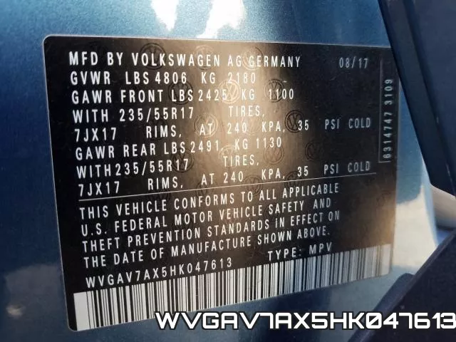WVGAV7AX5HK047613 фото 2