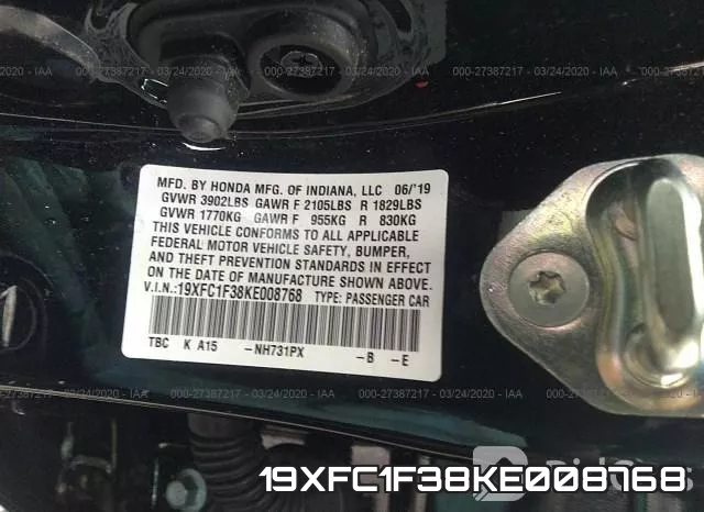 19XFC1F38KE008768 фото 10