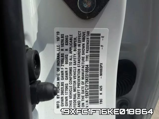 19XFC1F76KE018864 фото 2