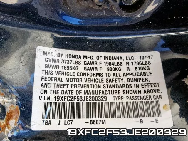 19XFC2F53JE200329 фото 2