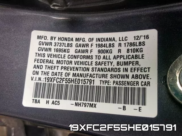19XFC2F55HE015791 фото 2