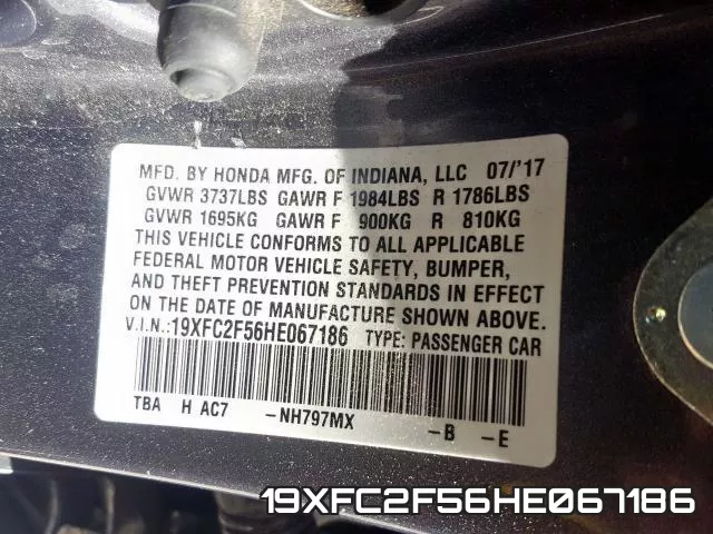 19XFC2F56HE067186 фото 2