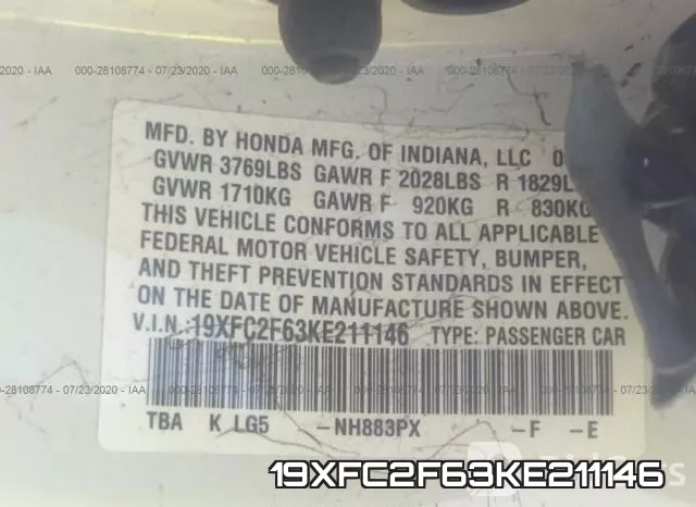 19XFC2F63KE211146 фото 10