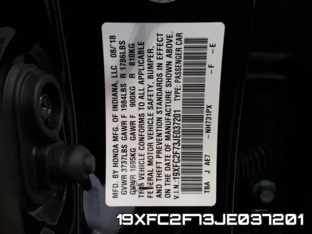 19XFC2F73JE037201 фото 2