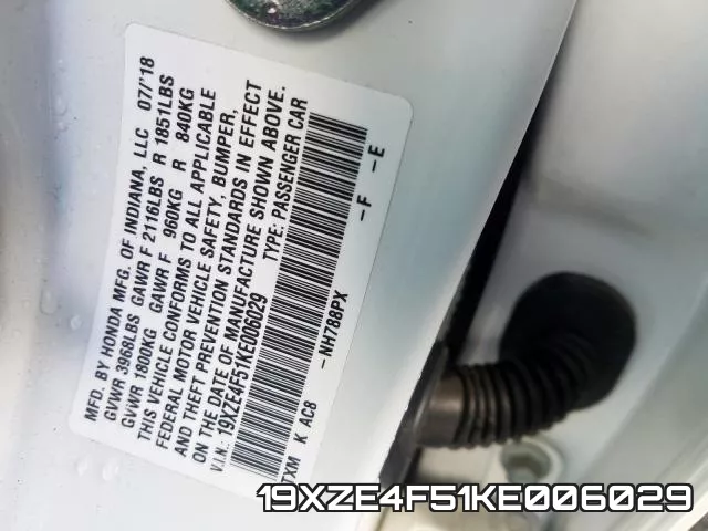 19XZE4F51KE006029 фото 2