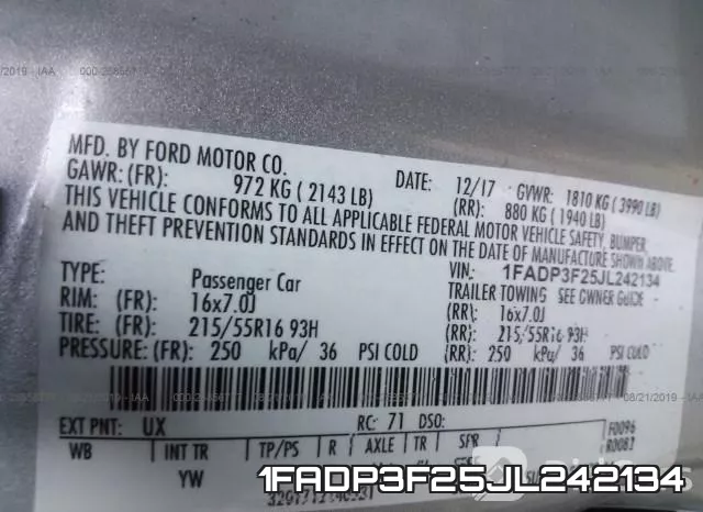 1FADP3F25JL242134 фото 10