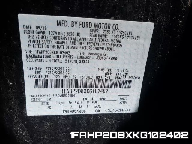 1FAHP2D8XKG102402 фото 2