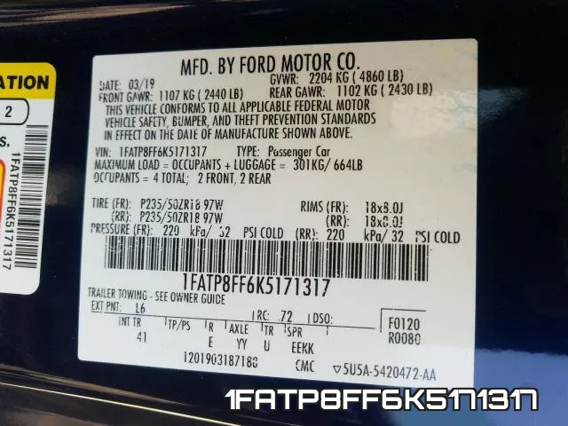 1FATP8FF6K5171317 фото 2