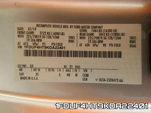 1FDUF4HT9KDA22401 фото 2