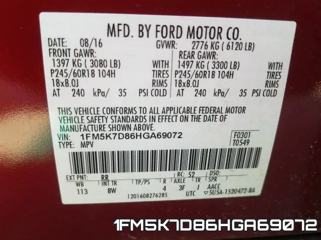 1FM5K7D86HGA69072 фото 2